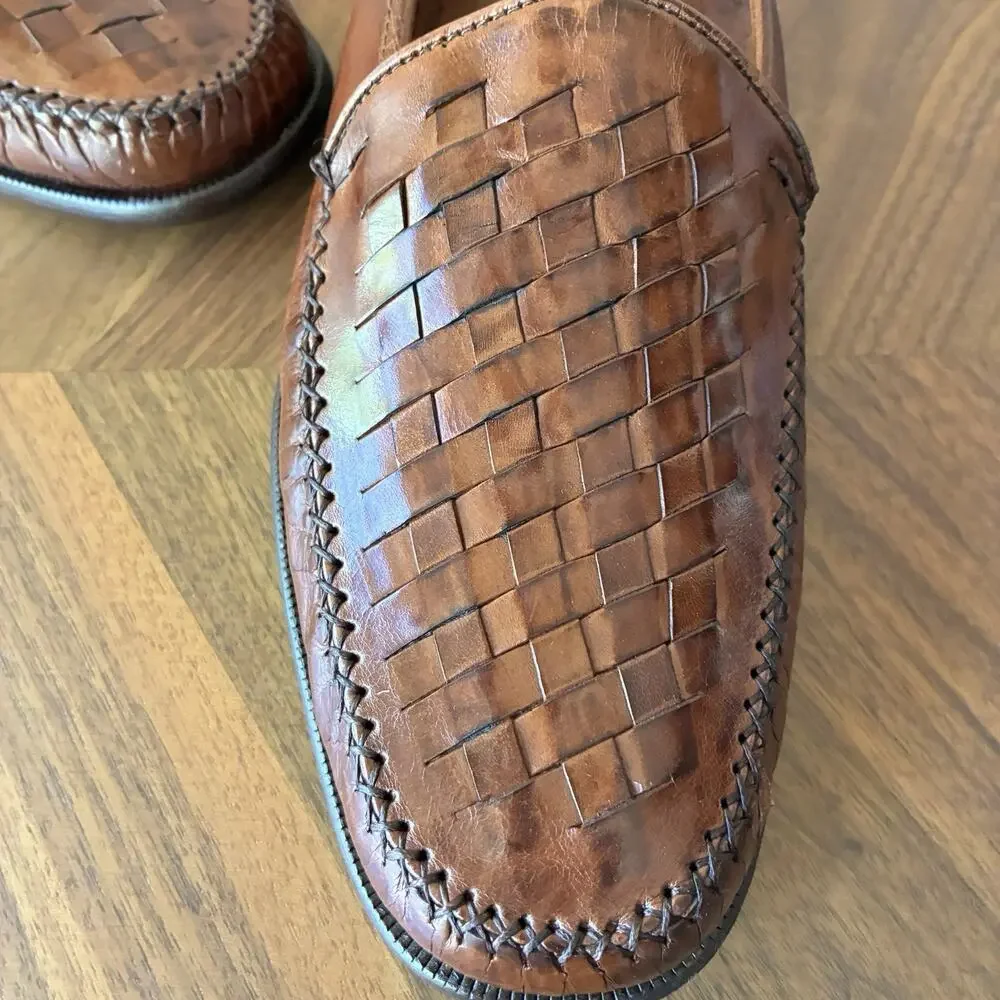Alfani Men's Dress Shoes Basketweave Hand Woven Slip-On Loafers Brown Size 10 ½